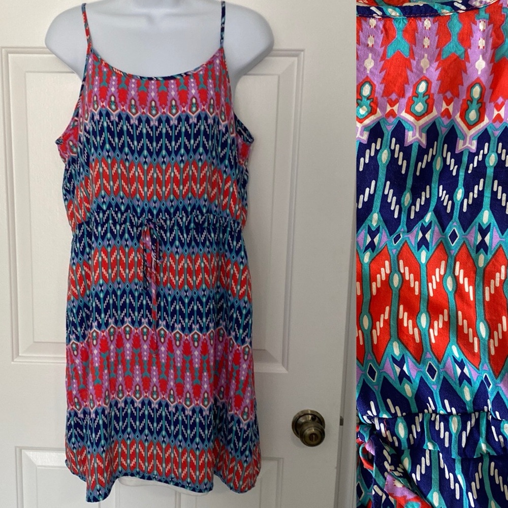 Pixley Tie Waist Multi Color Dress L